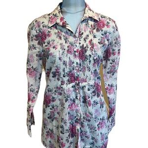 Zendra Women Cream Pink Floral Shirt Size L (48)